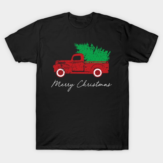 Merry Christmas Retro Vintage Red Truck T-Shirt by Soema